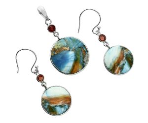 Spiny Oyster Turquoise and Garnet Pendant Earrings Set EXT01589 T-1010, 16x16 mm