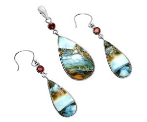 Spiny Oyster Turquoise and Garnet Pendant Earrings Set EXT01595 T-1010, 17x29 mm