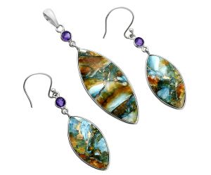 Spiny Oyster Turquoise and Amethyst Pendant Earrings Set EXT01596 T-1010, 16x37 mm