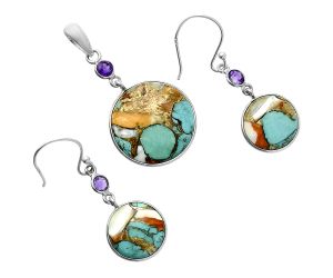 Spiny Oyster Turquoise and Amethyst Pendant Earrings Set EXT01599 T-1010, 19x19 mm