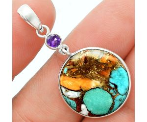 Spiny Oyster Turquoise and Amethyst Pendant Earrings Set EXT01599 T-1010, 19x19 mm