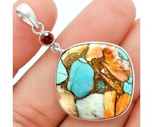 Spiny Oyster Turquoise and Garnet Pendant Earrings Set EXT01604 T-1010, 23x23 mm