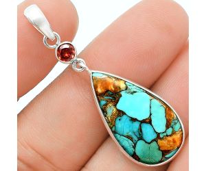 Spiny Oyster Turquoise and Garnet Pendant Earrings Set EXT01611 T-1010, 14x25 mm