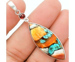 Spiny Oyster Turquoise and Garnet Pendant Earrings Set EXT01614 T-1010, 14x34 mm