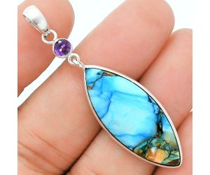 Spiny Oyster Turquoise and Amethyst Pendant Earrings Set EXT01616 T-1010, 14x32 mm