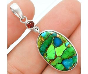 Blue Turquoise In Green Mohave and Garnet Pendant Earrings Set EXT01622 T-1010, 15x23 mm