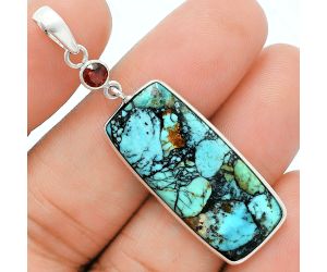 Lucky Charm Tibetan Turquoise and Garnet Pendant Earrings Set EXT01624 T-1010, 13x30 mm