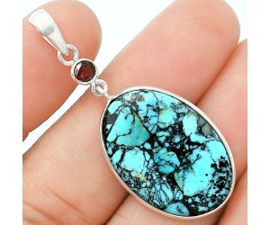 Lucky Charm Tibetan Turquoise and Garnet Pendant Earrings Set EXT01629 T-1010, 18x26 mm