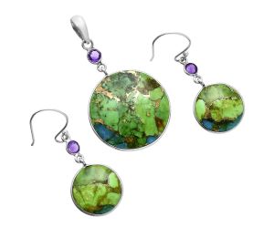 Blue Turquoise In Green Mohave and Amethyst Pendant Earrings Set EXT01630 T-1010, 24x24 mm