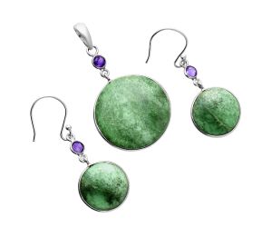 Utah Variscite and Amethyst Pendant Earrings Set EXT01631 T-1010, 23x23 mm