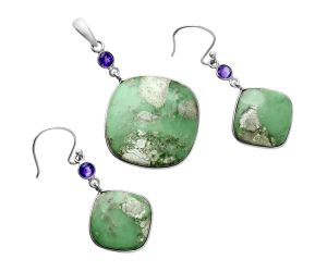 Utah Variscite and Amethyst Pendant Earrings Set EXT01632 T-1010, 24x24 mm