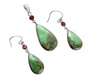 Utah Variscite and Garnet Pendant Earrings Set EXT01633 T-1010, 15x27 mm