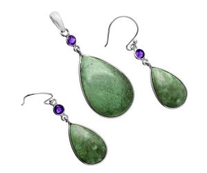 Utah Variscite and Amethyst Pendant Earrings Set EXT01634 T-1010, 18x28 mm