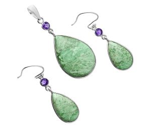 Utah Variscite and Amethyst Pendant Earrings Set EXT01635 T-1010, 18x26 mm