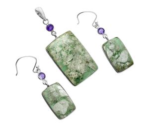 Utah Variscite and Amethyst Pendant Earrings Set EXT01636 T-1010, 18x28 mm