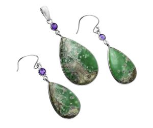 Utah Variscite and Amethyst Pendant Earrings Set EXT01643 T-1010, 19x29 mm