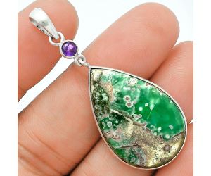 Utah Variscite and Amethyst Pendant Earrings Set EXT01643 T-1010, 19x29 mm