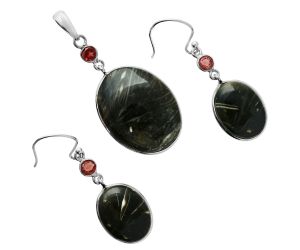 Bat Cave Jasper and Garnet Pendant Earrings Set EXT01645 T-1010, 19x25 mm