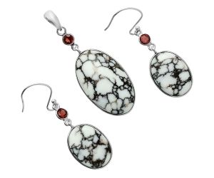 Wild Horse Jasper and Garnet Pendant Earrings Set EXT01646 T-1010, 17x28 mm