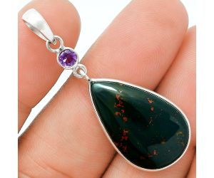 Blood Stone and Amethyst Pendant Earrings Set EXT01651 T-1010, 15x24 mm