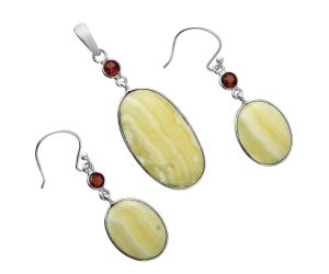 Yellow Aragonite and Garnet Pendant Earrings Set EXT01654 T-1010, 15x26 mm