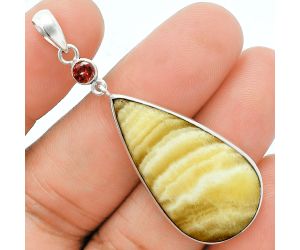 Yellow Aragonite and Garnet Pendant Earrings Set EXT01656 T-1010, 18x33 mm