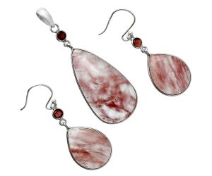 Watermelon Cherry Quartz and Garnet Pendant Earrings Set EXT01657 T-1010, 18x34 mm