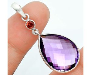 Amethyst Checker Briolette and Garnet Pendant Earrings Set EXT01658 T-1010, 16x21 mm