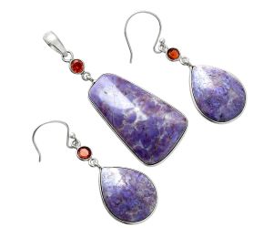 Lavender Jade and Garnet Pendant Earrings Set EXT01660 T-1010, 19x31 mm