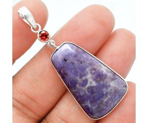 Lavender Jade and Garnet Pendant Earrings Set EXT01660 T-1010, 19x31 mm