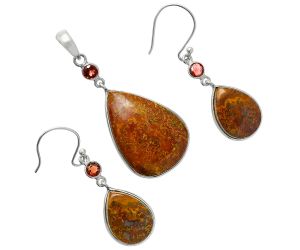 Rare Cady Mountain Agate and Garnet Pendant Earrings Set EXT01663 T-1010, 19x26 mm