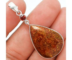 Rare Cady Mountain Agate and Garnet Pendant Earrings Set EXT01663 T-1010, 19x26 mm