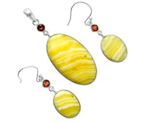 Yellow Aragonite and Garnet Pendant Earrings Set EXT01664 T-1010, 19x33 mm