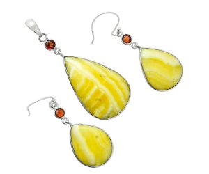 Yellow Aragonite and Garnet Pendant Earrings Set EXT01667 T-1010, 19x31 mm