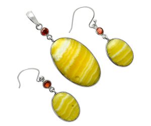 Yellow Aragonite and Garnet Pendant Earrings Set EXT01674 T-1010, 18x30 mm