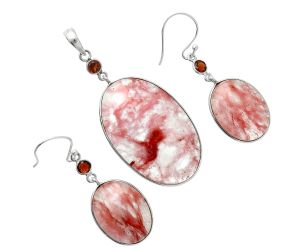 Watermelon Cherry Quartz and Garnet Pendant Earrings Set EXT01675 T-1010, 23x36 mm