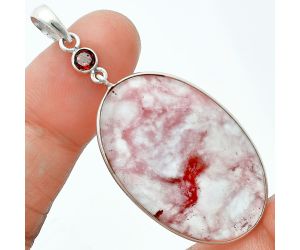 Watermelon Cherry Quartz and Garnet Pendant Earrings Set EXT01675 T-1010, 23x36 mm