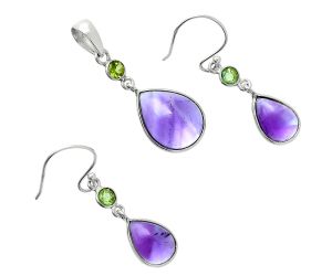 Amethyst Cab and Peridot Pendant Earrings Set EXT01677 T-1010, 12x16 mm