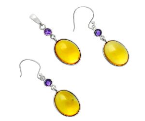 Citrine Cab and Amethyst Pendant Earrings Set EXT01678 T-1010, 12x16 mm