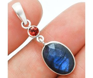 Blue Labradorite Checker and Garnet Pendant Earrings Set EXT01679 T-1010, 10x14 mm