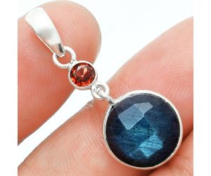 Blue Labradorite Checker and Garnet Pendant Earrings Set EXT01680 T-1010, 12x12 mm