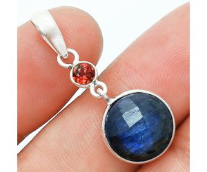 Blue Labradorite Checker and Garnet Pendant Earrings Set EXT01681 T-1010, 12x12 mm