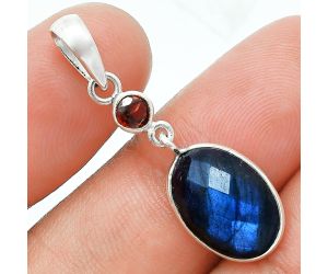 Blue Labradorite Checker and Garnet Pendant Earrings Set EXT01682 T-1010, 10x14 mm