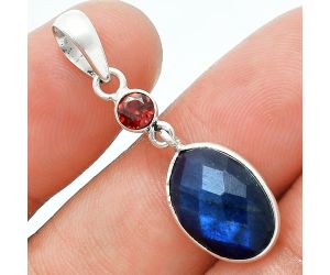 Blue Labradorite Checker and Garnet Pendant Earrings Set EXT01686 T-1010, 10x14 mm