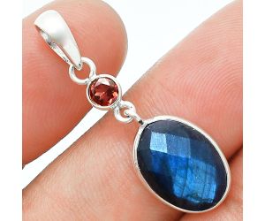 Blue Labradorite Checker and Garnet Pendant Earrings Set EXT01687 T-1010, 10x14 mm