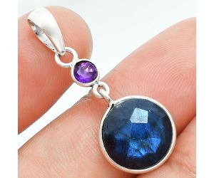 Blue Labradorite Checker and Amethyst Pendant Earrings Set EXT01688 T-1010, 12x12 mm