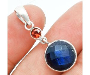 Blue Labradorite Checker and Garnet Pendant Earrings Set EXT01690 T-1010, 12x12 mm