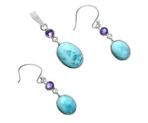 Larimar (Dominican Republic) and Amethyst Pendant Earrings Set EXT01691 T-1010, 10x14 mm