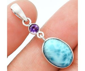 Larimar (Dominican Republic) and Amethyst Pendant Earrings Set EXT01691 T-1010, 10x14 mm