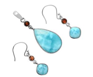 Larimar (Dominican Republic) and Garnet Pendant Earrings Set EXT01692 T-1010, 15x24 mm